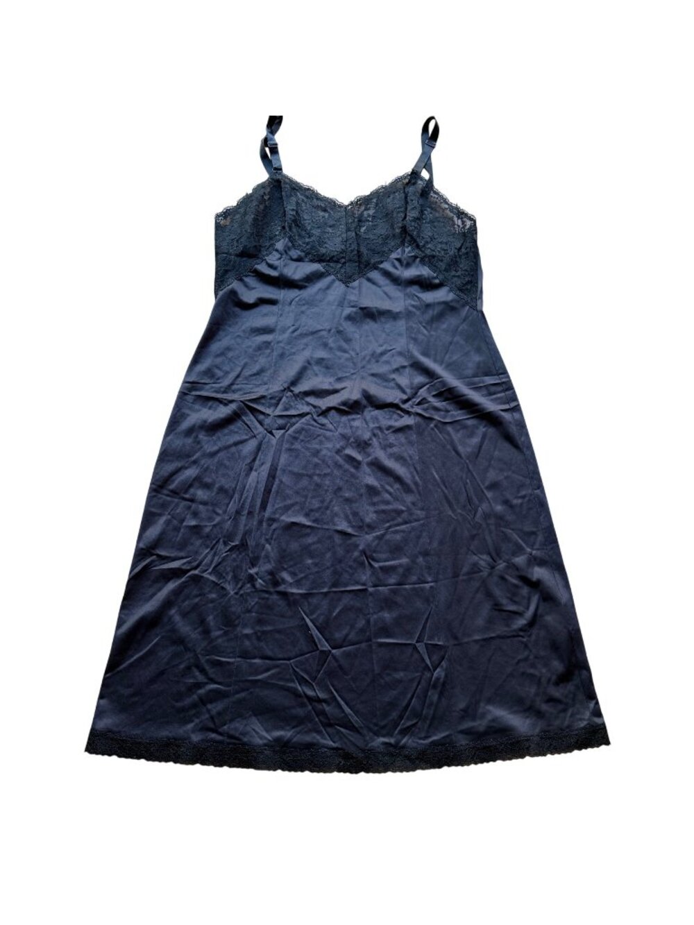 Vintage Size S Black Lace Trim Slip Dress Lingerie Night Gown